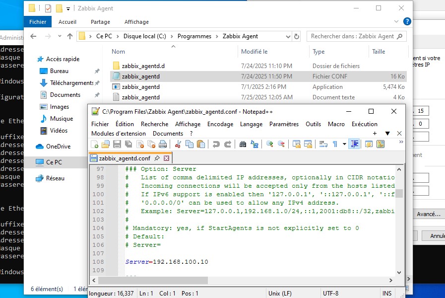 Configuration zabbix_agentd.conf sous Windows